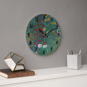Farmergarden w Sunflower by Klimt, Vintage Flowers Large Clock