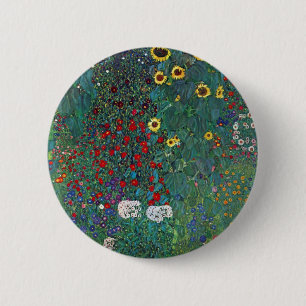 Farmergarden w Sunflower by Klimt, Vintage Flowers Pinback Button