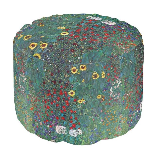 Farmergarden w Sunflower by Klimt, Vintage Flowers Pouf (Angled Front)