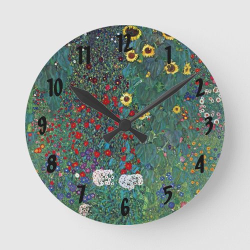 Farmergarden w Sunflower by Klimt Vintage Flowers Round Clock