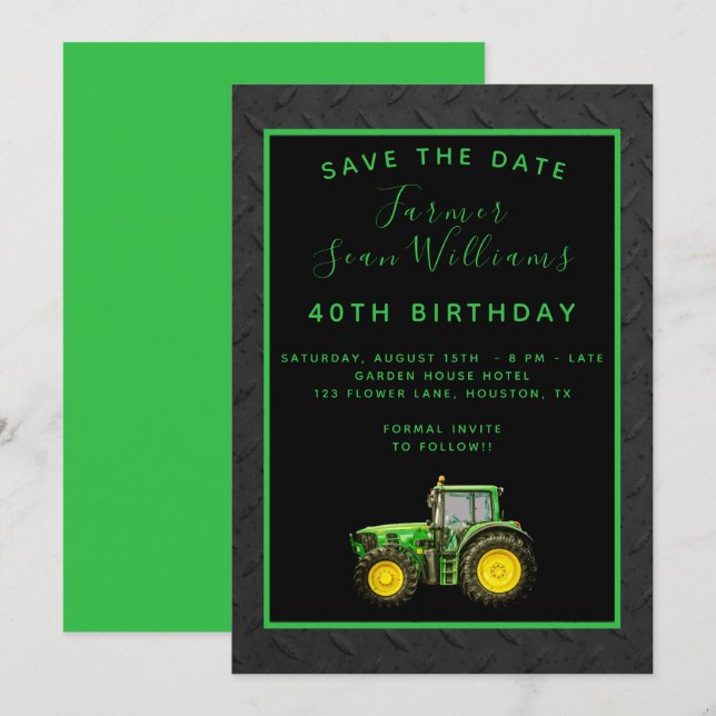 Farmer's 40th Birthday Party Save The Date (Front/Back)