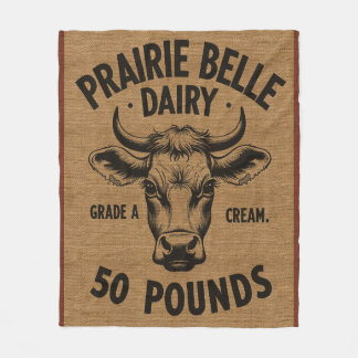 Farmers Cow Burlap Style Fleece Blanket