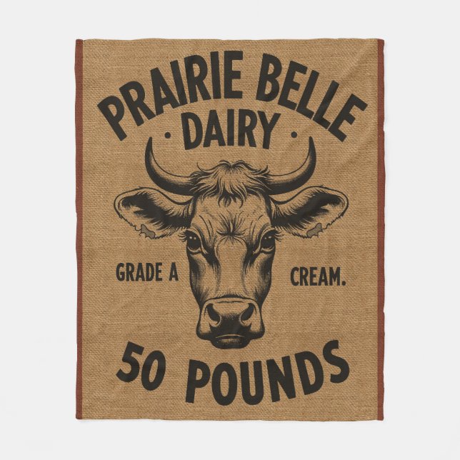 Farmers Cow Burlap Style Fleece Blanket (Front)