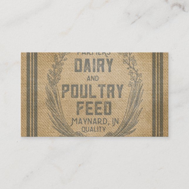 Farmers Dairy Poultry Feed Sack Burlap Business Card (Front)