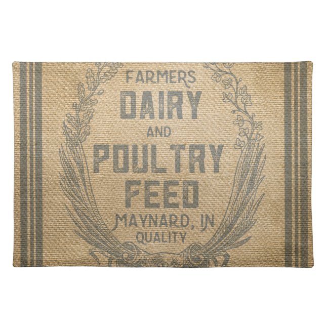 Farmers Dairy Poultry Feed Sack Burlap Placemat (Front)