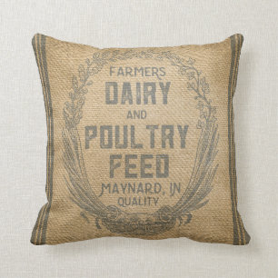 Farmers Dairy Poultry Feed Sack Burlap Throw Pillow