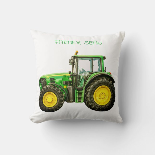 Farmers John Deere Tractor Throw Pillow (Front)