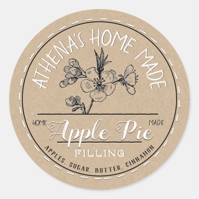 Farmers Market Apple Pie White on Kraft Classic Round Sticker (Front)