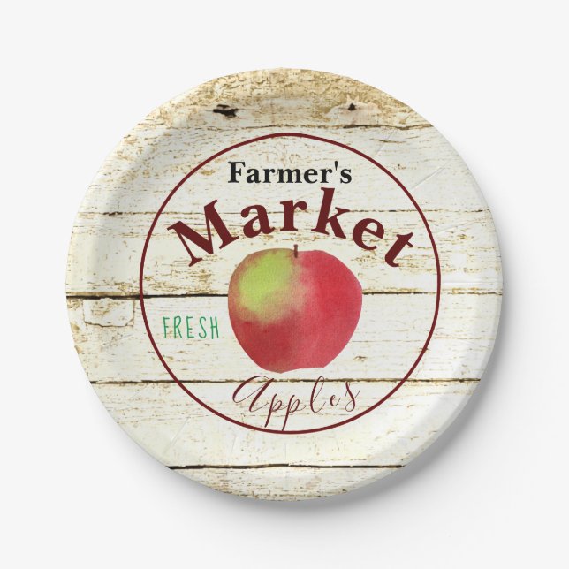 Farmer's market apples sign paper plates (Front)