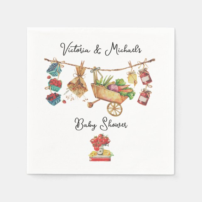 Farmers Market Baby Shower Clothesline Napkins (Front)