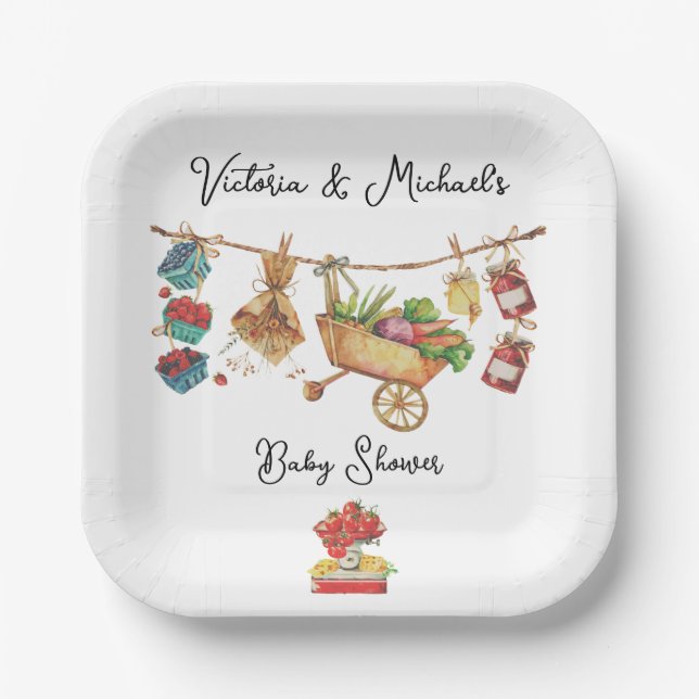 Farmers Market Baby Shower Clothesline Paper Plates (Front)