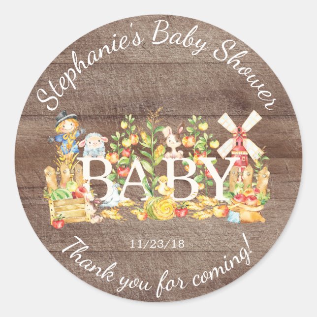 Farmers Market Baby Shower Favor Sticker (Front)