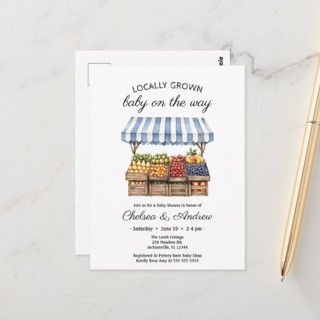 Farmers Market Baby Shower Locally Grown Baby  Postcard (Front/Back In Situ)