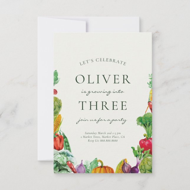 Farmers Market Birthday Invitation with Vegetables (Front)