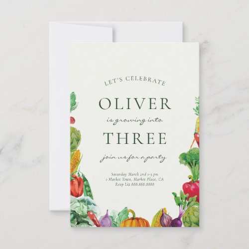 Farmers Market Birthday Invitation with Vegetables