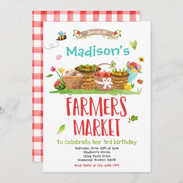 Farmers Market Birthday Locally Grown Girl Farm  Invitation (Front/Back)