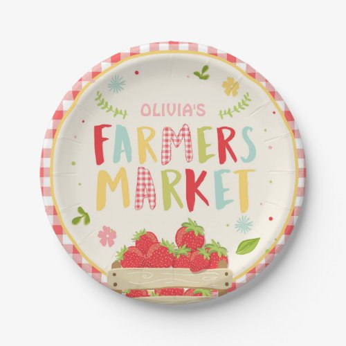 Farmers market birthday Paper Plates Strawberry