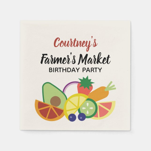 Farmer's Market Birthday Party Fruits and Veggies Napkins (Front)