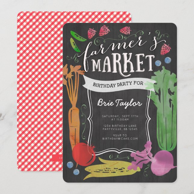 Farmers Market Birthday Party Invitation (Front/Back)