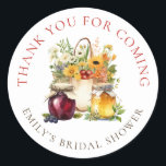 Farmers Market Bridal Shower Thank You Classic Round Sticker<br><div class="desc">Farmers Market Watercolor Thank You Bridal Shower. The main heading is in a modern set script and easily personalise name,  occasion and thank you which are curved around the picture.</div>