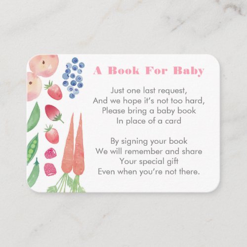 Farmers Market Bring A Book Baby Shower For Girl Enclosure Card