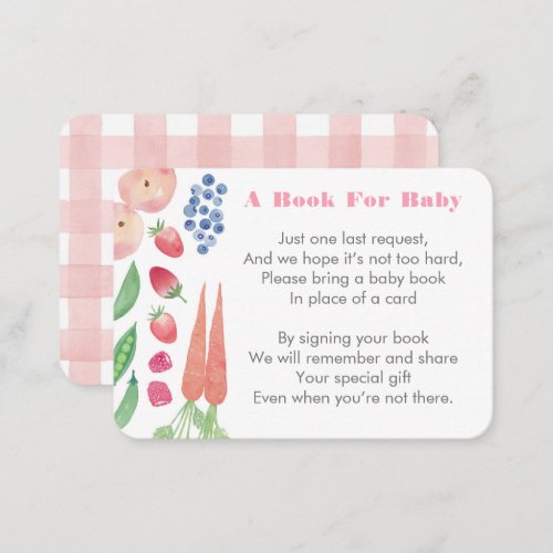 Farmers Market Bring A Book Baby Shower For Girl Enclosure Card
