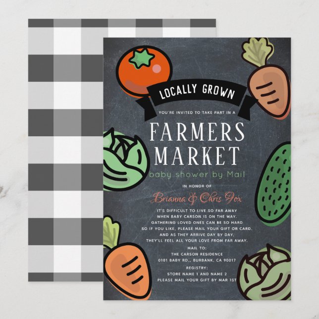 Farmers Market Chalkboard Baby Shower by Mail Invitation (Front/Back)
