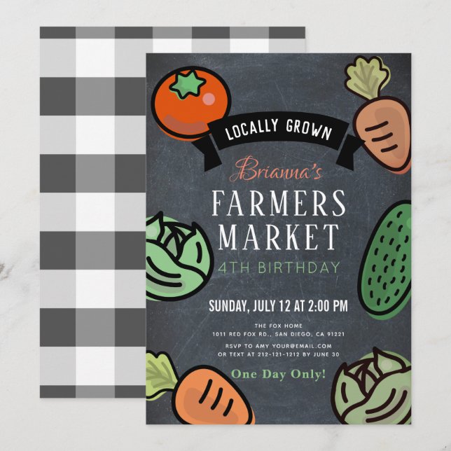 Farmers Market Chalkboard Kids Birthday Invitation (Front/Back)