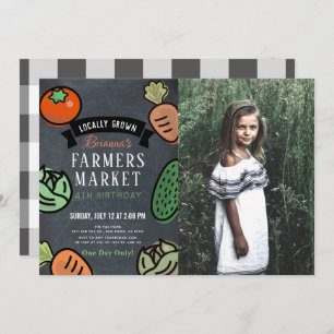 Farmers Market Chalkboard Kids Photo Birthday Invitation