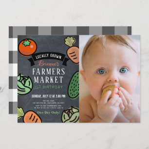 Farmers Market Chalkboard Photo 1st Birthday Invitation