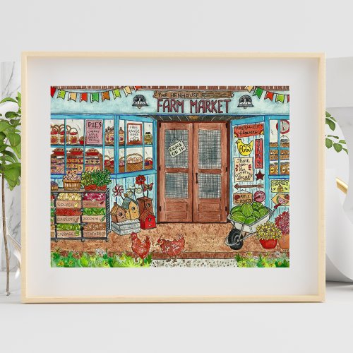 Farmers Market Country Store Watercolor Poster