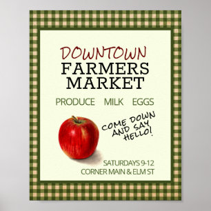 Farmers Market Editable Flyer (Green Check Apple) Poster