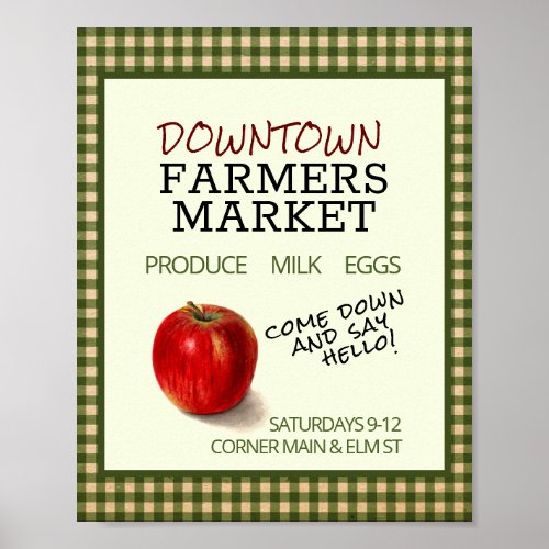 Farmers Market Editable Flyer Green Check Apple Poster