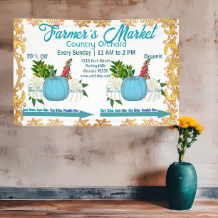 Farmers Market Fall Pumpkins Harvest Golden Frame Banner