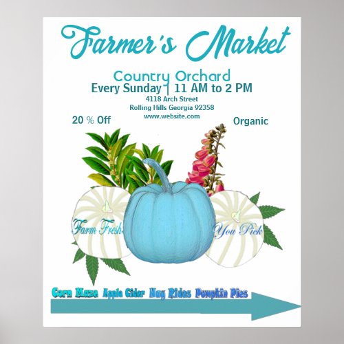 Farmers Market Fall Pumpkins White Blue Harvest  Poster