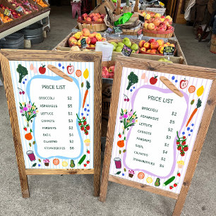 Farmers Market Farm Stand Grocery Price List Foam Board