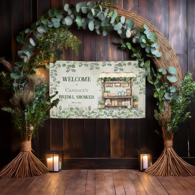 Farmer's Market Farm Stand Welcome Bridal Shower Banner (Fresh Off the Market Collection -- Farmer's Market Farm Stand and Eucalyptus Bridal Shower Banner)
