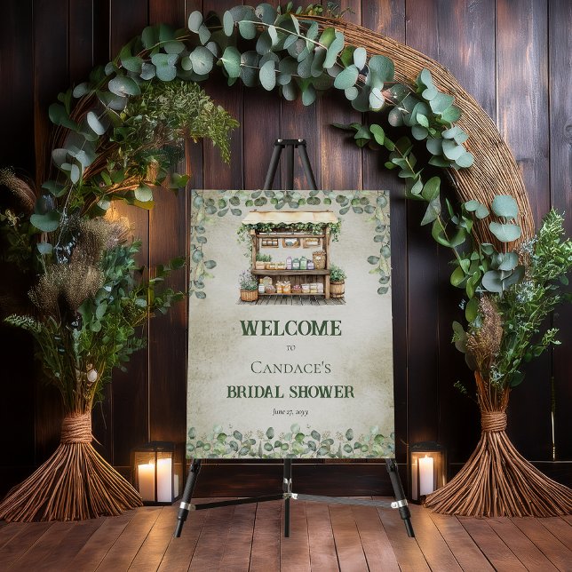 Farmer's Market Farm Stand Welcome Bridal Shower Foam Board (Fresh Off the Market Collection Farmers Market Farm Stand | Eucalyptus Bridal Shower Foam Board Sign)