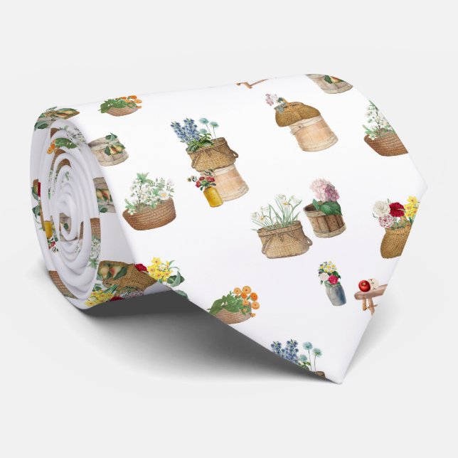 Farmer's Market Flower Baskets Neck Tie (Rolled)
