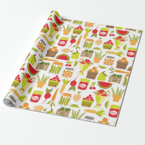 Farmers Market Fruit and Vegetables Wrapping Paper