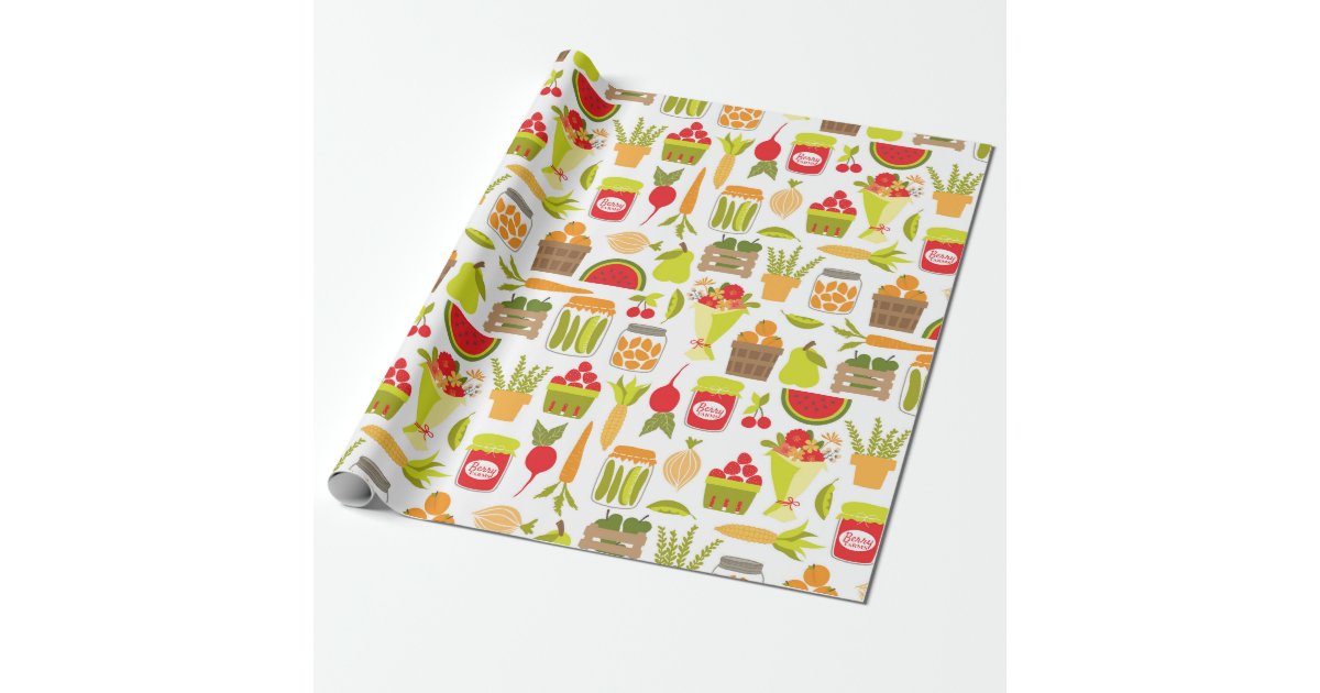 Farmers Market Fruit and Vegetables Wrapping Paper Zazzle