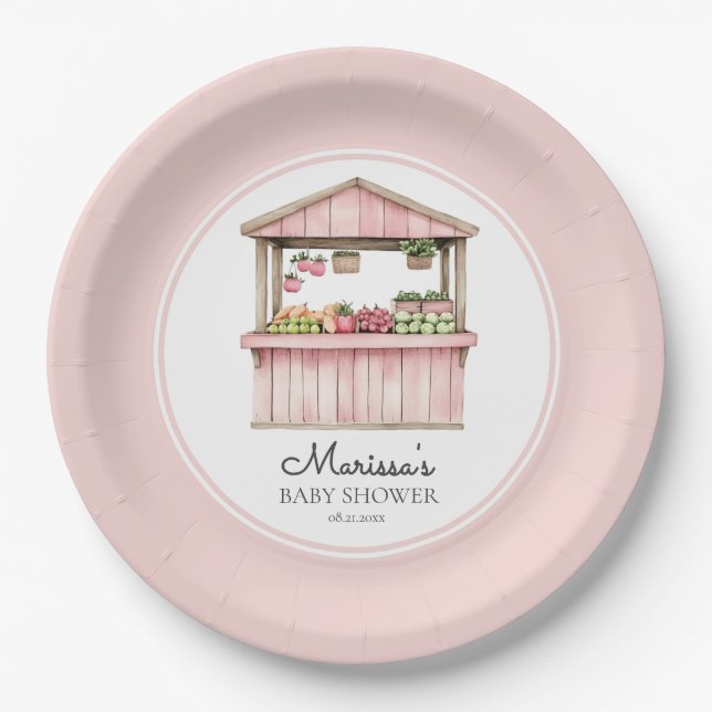 Farmers Market Girl Baby Shower Paper Plates (Front)