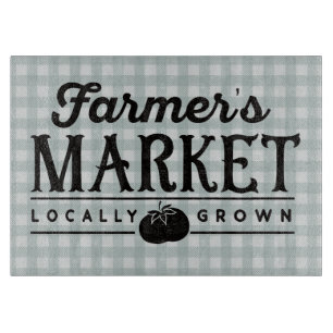 Farmers Market Gray Gingham Cutting Board