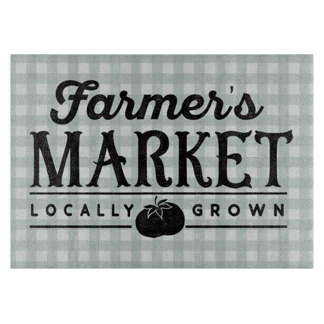 Farmers Market Gray Gingham Cutting Board (Front)