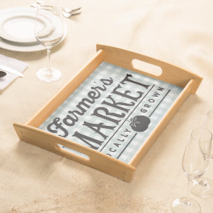 Farmers Market Gray Gingham Serving Tray