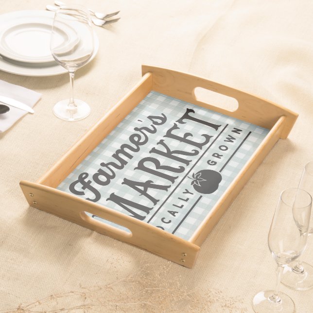 Farmers Market Gray Gingham Serving Tray (Front)