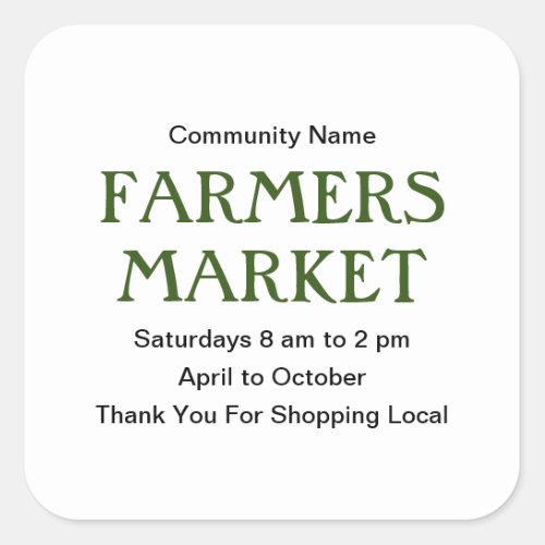 Farmers Market Green Black and White Thank You Square Sticker