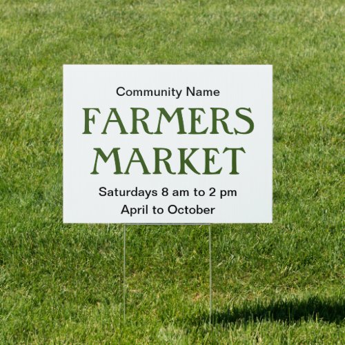 Farmers Market Green Black White Name and Schedule Sign