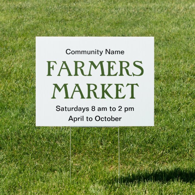 Farmers Market Green Black White Name and Schedule Sign (Insitu)