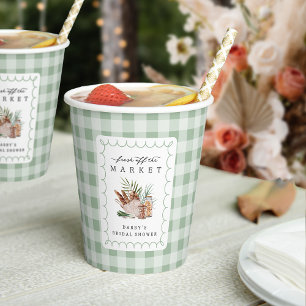 Farmers Market Green Gingham Bridal Shower Paper Cups